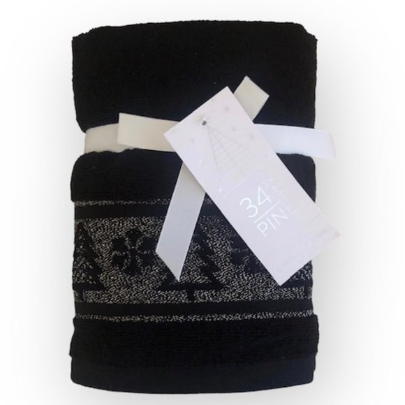 34th & Pine Black Gold Glitz Towel Set 2 Hand 1 Bath Towel Trees Snowflakes NWT - Picture 2 of 4